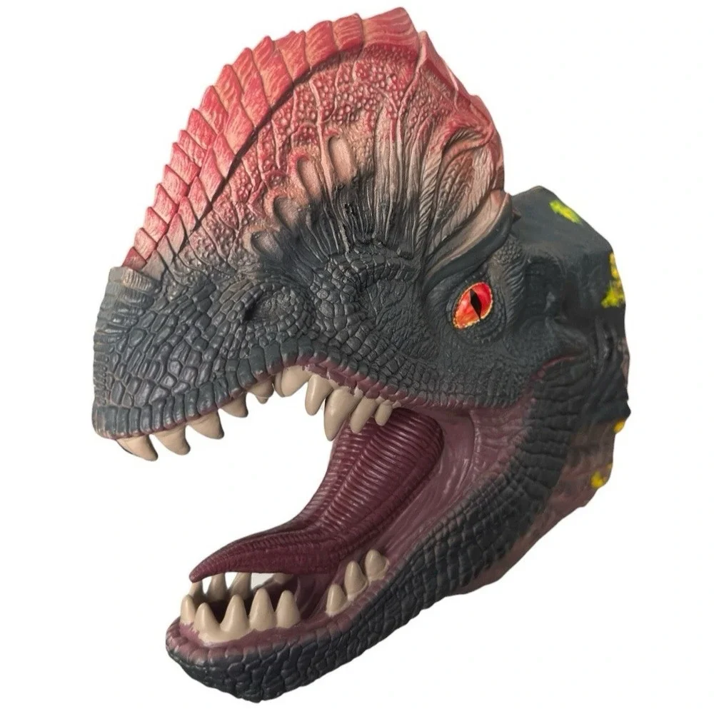 Dilophosaurus Dinosaur Hand Puppet Soft Rubber‎ Realistic Toy Dino Head Figure